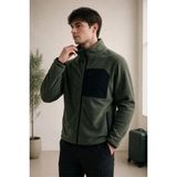 EYDAMOON Erkek Kışlık Bato Yaka Tam Fermuarlı 3 Cepli Tactical Flecee Polar Ceket - Comfort Fit - Haki