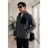 EYDAMOON Erkek Kışlık Bato Yaka Tam Fermuarlı 3 Cepli Tactical Flecee Polar Ceket - XL - Comfort Fit - Füme