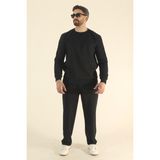 EydaMoon Erkek Kışlık İçi Polarlı Eşofman Takımı Sweatshirt Baggy - Siyah Regular Sıfır Yaka