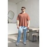 EYDAMOON Erkek Oversize Modal Kumas Solmayan Canlı Renk Ipeksi Dokulu T-Shirt - Kahverengi - 2XL