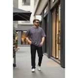 EYDAMOON Erkek Oversize Süprem Penye %100 Pamuk Kumaş Bisiklet Yaka T-Shirt - Füme