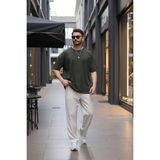 EYDAMOON Erkek Oversize Süprem Penye %100 Pamuk Kumaş Bisiklet Yaka T-Shirt - Haki