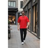 EYDAMOON Erkek Oversize Süprem Penye %100 Pamuk Kumaş Bisiklet Yaka T-Shirt - Kırmızı - XL
