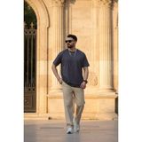 EYDAMOON Erkek Regular Likralı %100 Pamuklu Kumaş Rahat Kesim Kısa Kollu T-Shirt - Füme