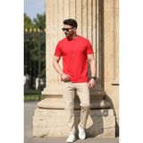 EYDAMOON Erkek Regular Likralı %100 Pamuklu Kumaş Rahat Kesim Kısa Kollu T-Shirt - Kırmızı - 2XL