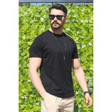 Eydamoon Erkek Siyah Regular Likralı Süprem Kumaş %100 Pamuklu Bisiklet Yaka Kısa Kollu T-Shirt - XL