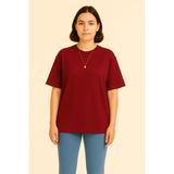 Eydamoon Kadın Basic Oversize Modal Kumaş T-Shirt Ipeksi Yumuşacık Canlı Renk Geniş Kalıp - Bordo - 2XL