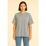 Eydamoon Kadın Basic Oversize Modal Kumaş T-Shirt Ipeksi Yumuşacık Canlı Renk Geniş Kalıp - Gri - XL