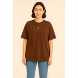 Eydamoon Kadın Basic Oversize Modal Kumaş T-Shirt Ipeksi Yumuşacık Canlı Renk Geniş Kalıp - Kahverengi - XL