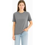 Eydamoon Kadın Regular Likralı Süprem %100 Pamuk Kumaş Bisiklet Yaka Basic T-Shirt - Gri