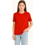 Eydamoon Kadın Regular Likralı Süprem %100 Pamuk Kumaş Bisiklet Yaka Basic T-Shirt - Kırmızı