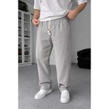 EYDAMOON Man Gri Baggy Kesim Keten Karışımlı Müslin Pantolon Rahat Stil Terletmeyen Hafif Kumaş - XL