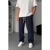 EYDAMOON Man Lacivert Baggy Kesim Keten Karışımlı Müslin Pantolon Rahat Stil Terletmeyen Hafif Kumaş - XL