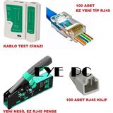 eyepc ez yeni nesil 100 rj45 jak + 100 kılıf boot bot + ez rj11 - rj45 yeni nesil açık uçlu ez ıkili çakma sıkma pensesi + test cihazı set