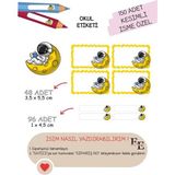 EyER Shoping Astronot Kitap Defter Okul Etiketi 150 Adet Kesimli(Ad-Soyad Istekli)