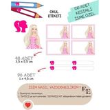 EyER Shoping Barbie Kitap Defter Okul Etiketi 150 Adet Kesimli(Ad-Soyad Istekli)