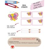 EyER Shoping Sevimli Kelebek Kitap Defter Okul Etiketi 150 Adet Kesimli(Ad-Soyad Istekli)