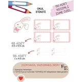 EyER Shoping Tavşan Kitap Defter Okul Etiketi 150 Adet Kesimli(Ad-Soyad Istekli)