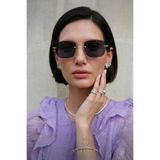 Eyesofia Jeweled Kadın Kare Siyah Gold Çerçeveli Ultra Hafif Uv400 Filtreli Siyah Güneş Gözlüğü