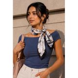 Eyfel Çiçek Desen Krem-Siyah Soft Bandana Fular 50x50 cm