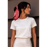 Eyfel Çiçek Desen Mercan-Bordo Soft Bandana Fular 50x50 cm