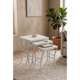 Eyfel Zigon Sehpa 3'lü Set, Metal Ayak, İç İçe Geçebilir Beyaz