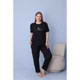 Eyfuze Kadın Büyük Beden Baskılı Kısa Kollu Dublin Kumaş Örme Pijama Takımı