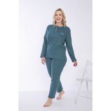 Eyfuze Kadın Kışlık Büyük Beden Yakası Düğmeli Uzun Kollu İnterlok Pijama Takımı