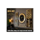 EYKA STORE Dekoratif 3 Lü Set Pleksi Gold Aynalı 3d Kabartmalı Duvar Saati Ve Dekoru. Saat 40 cm, 20x50 cm Tablo. Sessiz saat