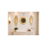 EYKA STORE Dekoratif Aynalı Duvar Saati Seti 3'lü | Modern Salon Duvar Saati | XL Model 50 cm Saat + 25x62 cm Duvar Dekoru | Gold