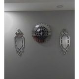 Eyka Store Gümüş Renk Plexiglass Ayna Piyano Model Duvar Saati, Tablo 3 Parça Set Özel Tasarım