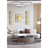 Eyka Store Modern Dekoratif 6 Tablo + Orta Aynalı Gold Plexiglass Kare Saat 7 Parça Takım Özel Dizayn Set