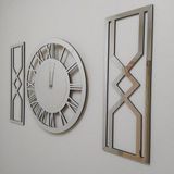 Eyka Store Modern Dekoratif Gümüş Aynalı Plexiglass Duvar Saati, 2 Adet Kum Saati Tasarım Tablo 3 Parça Set
