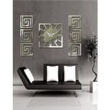 Eyka Store Modern Şık Dekoratif 6 Tablo + Orta Aynalı Gümüş Plexiglass Kare Saat 7 Parça Takım Özel Dizayn Set