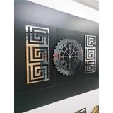 Eyka Store Xl Büyük Dekoratif Set Pleksi Gümüş Aynalı 3D Kabartmalı - El Boyaması Şık Duvar Saati Ve Dekoru