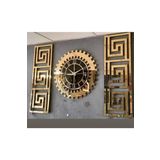 Eyka Store Xl Dekoratif 3 Lü Set Pleksi Gold Aynalı 3D Kabartmalı El Boyaması Duvar Saati Ve Dekoru. Büyük Boy
