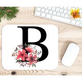 Eylül Design B Harfi Pembe Çiçekli Baskılı Özel Tasarım Dikdörtgen Kaydırmaz Mousepad - Adrenalin Mavi