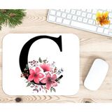 Eylül Design C Harfi Pembe Çiçekli Baskılı Özel Tasarım Dikdörtgen Kaydırmaz Mousepad - Ayak İz