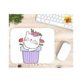 Eylül Design Çiçekli Kedi Baskılı Özel Tasarım Dikdörtgen Kaydırmaz Mousepad - Adrenalin Mavi