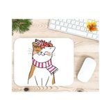 Eylül Design Çiçekli Kedi Baskılı Özel Tasarım Dikdörtgen Kaydırmaz Mousepad - Karışık - Beyaz