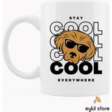 Eylül Design Cool Dog Yazılı Eğlenceli Esprili Özel Tasarım Baskılı Kupa Bardak Hediye Beyaz Kupa Bardak