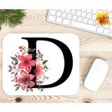 Eylül Design D Harfi Pembe Çiçekli Baskılı Özel Tasarım Dikdörtgen Kaydırmaz Mousepad - Beyaz