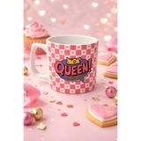 Eylül Design Damalı Kalpli Queen Kupa Bardak Lüks Kahve Mug - Beyaz