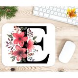 Eylül Design E Harfi Pembe Çiçekli Baskılı Özel Tasarım Dikdörtgen Kaydırmaz Mousepad - Adrenalin Mavi