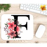 Eylül Design F Harfi Pembe Çiçekli Baskılı Özel Tasarım Dikdörtgen Kaydırmaz Mousepad - Adrenalin Mavi