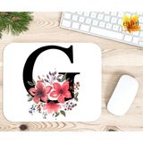 Eylül Design G Harfi Pembe Çiçekli Baskılı Özel Tasarım Dikdörtgen Kaydırmaz Mousepad - Adrenalin Mavi