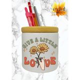 Eylül Design Give A Little Love Yazılı Baskılı Motivasyon Temalı Seramik Ahşap Detaylı Masaüstü Kalemlik