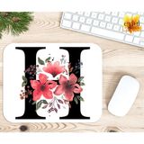 Eylül Design H Harfi Pembe Çiçekli Baskılı Özel Tasarım Dikdörtgen Kaydırmaz Mousepad - Adrenalin Mavi