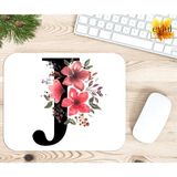 Eylül Design J Harfi Pembe Çiçekli Baskılı Özel Tasarım Dikdörtgen Kaydırmaz Mousepad - Adrenalin Mavi