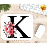 Eylül Design K Harfi Pembe Çiçekli Baskılı Özel Tasarım Dikdörtgen Kaydırmaz Mousepad - Ayak İz
